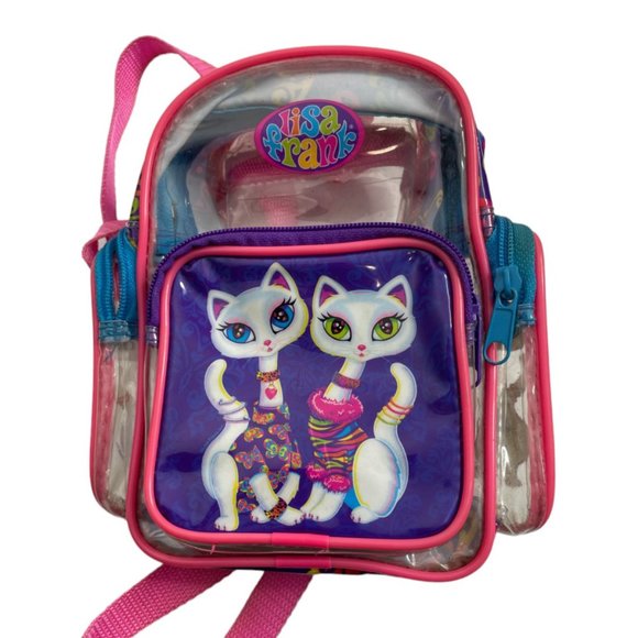 Rare Vintage Lisa Frank Youth PVC Twin Cat Mini Backpack 8x9 EUC